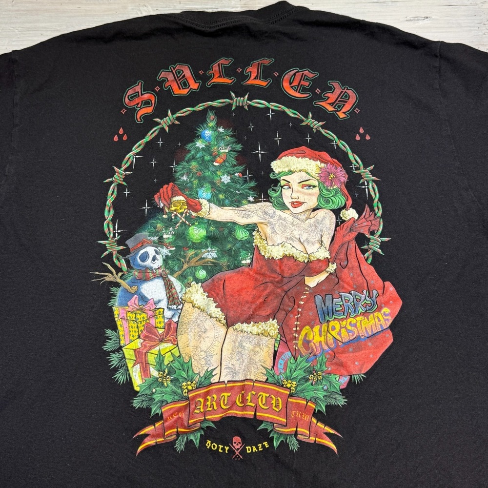 Sullen Art Collective "Merry Christmas" Graphic Tee‎ Black L Rare Holiday Shirt